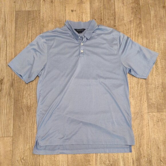 Brooks Brothers Mens Large Striped Blue Short Sleeve Performance Polo Shirt - Picture 8 of 9